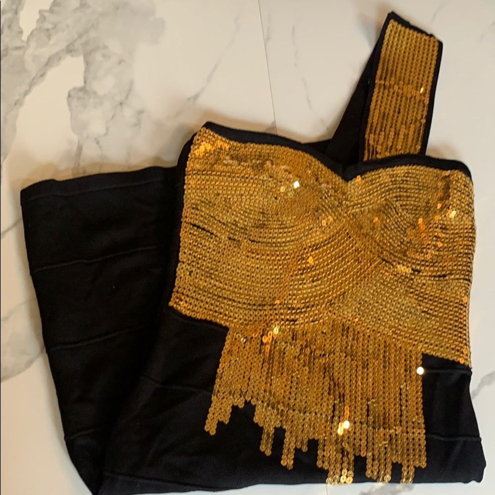 Black and Gold Sequin Bebe bandage dress